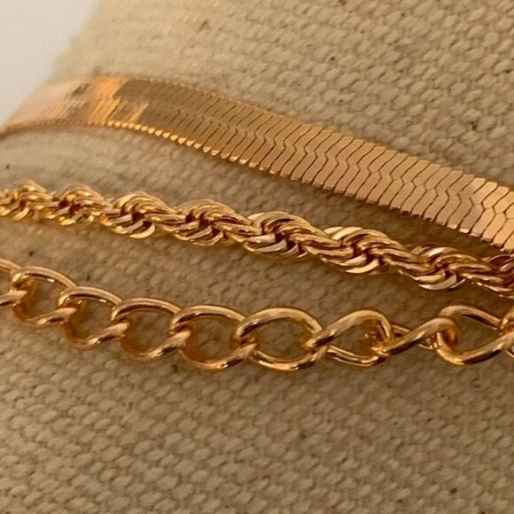 Men’s Gold Layered Necklaces Triple Strand Stacked Chain Necklace Stack NEW - Picture 5 of 6